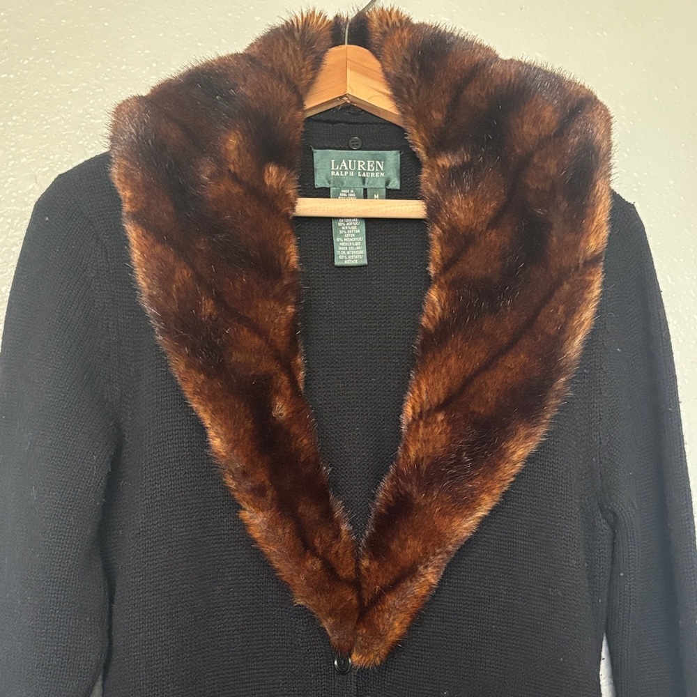 Lauren by Ralph Lauren Vintage Wool and Cashmere Cardigan With Fur Collar - Picture 2 of 9